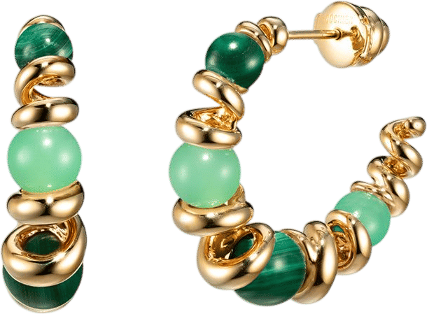 Chrysoprase & Malachite Yellow Gold Gumball Slinkee Earrings