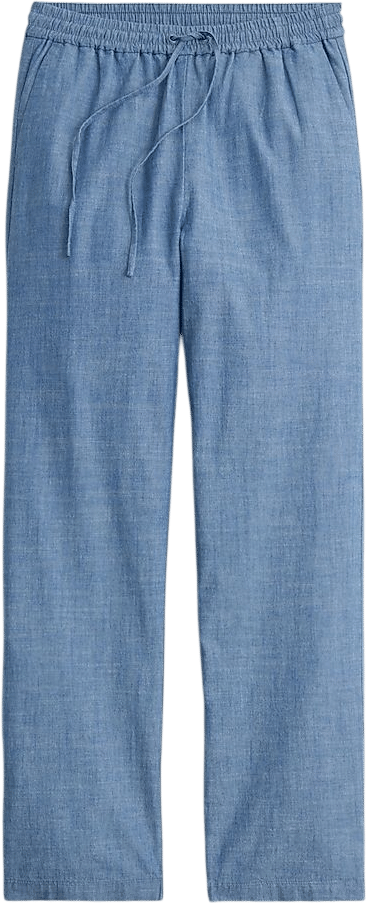 Chambray Slim Wide-Leg Drawstring Pant
