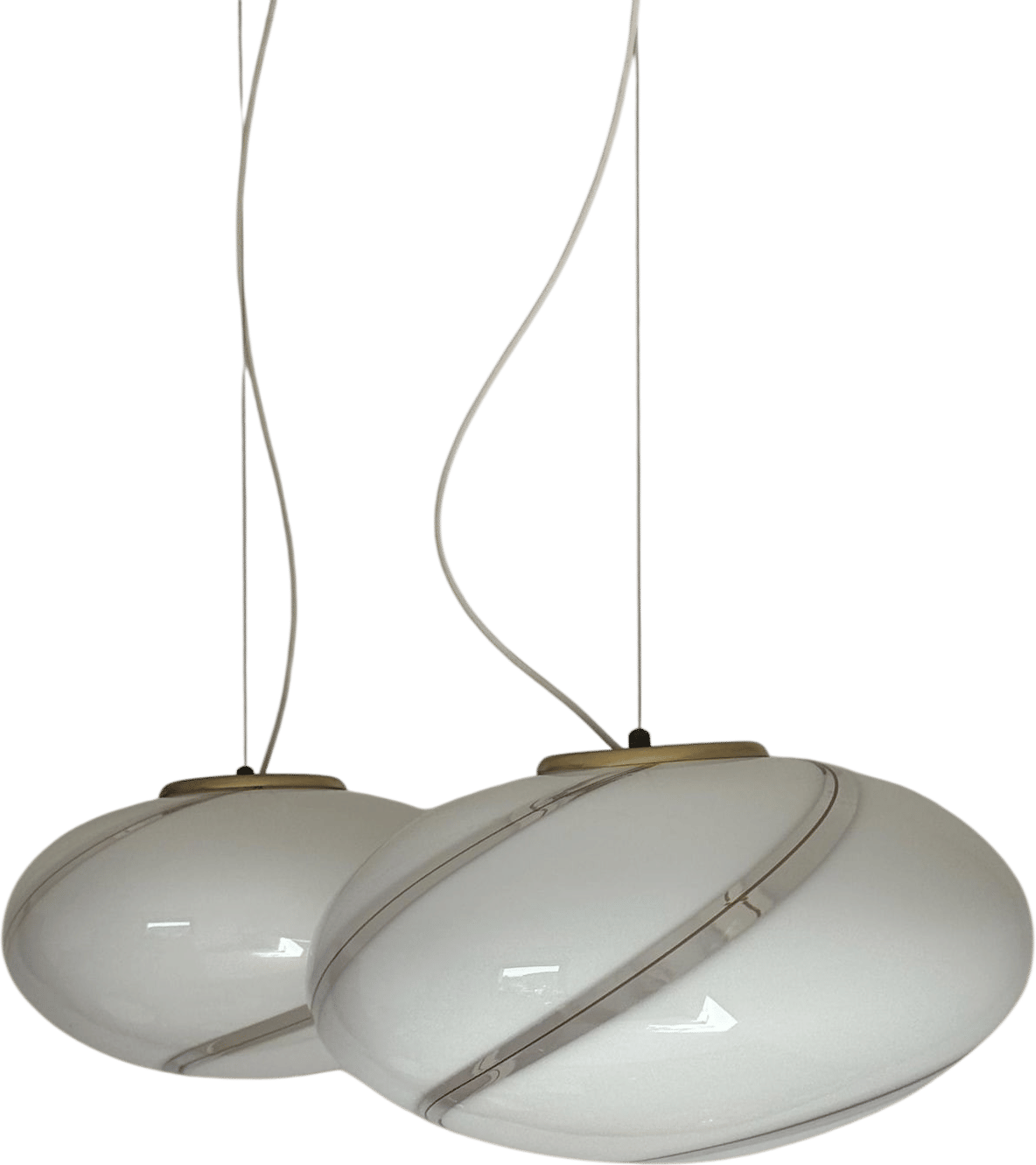 1 of 2 Vintage Murano Glass Pendant Lamp / Mid Century White Swirl Globe Lamp / Italian Spiral Ceiling Light / Made in Italy / 1970s