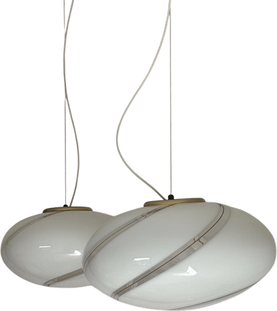 Vintage Murano Glass White Swirl Globe Pendant Lamp
