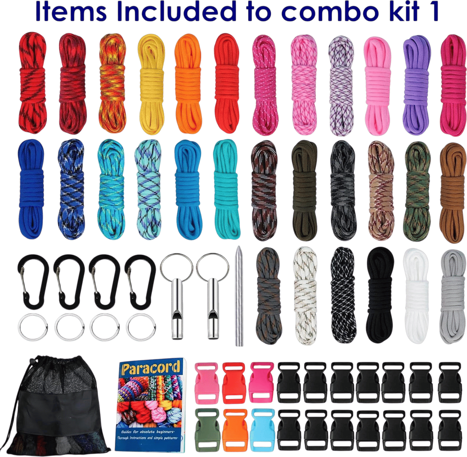 Paracord Kit for Beginners, 550 Rope Buckle Carabiner Needle Key ring Crafting Accessories Tools, Basic Diy Set