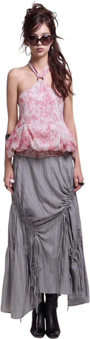 Asymmetric Ruched Maxi Skirt