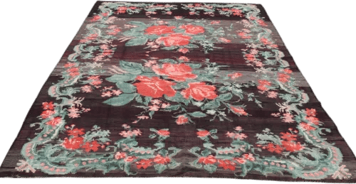 Floral Kilim Rug: Vintage Turkish Handmade Wool Rug (6.2"x10.6" Feet)