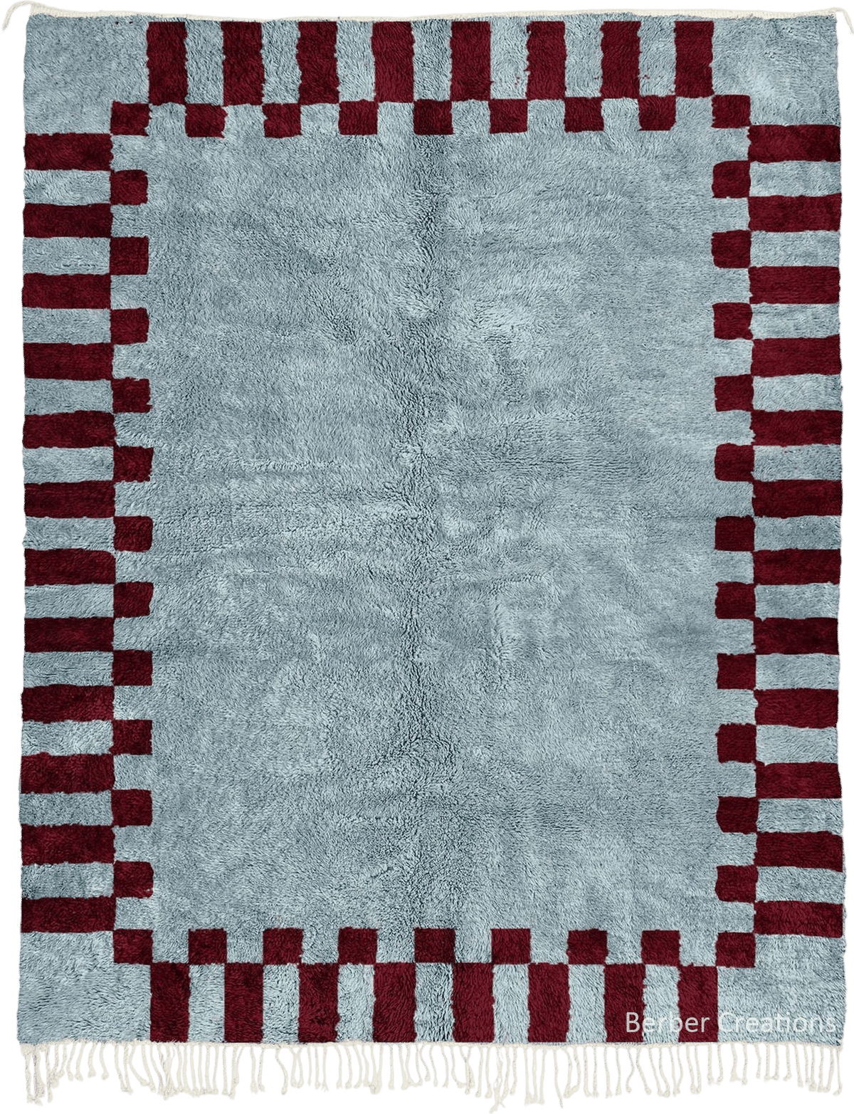 Beni Ourain Wool Rug (Light Blue & Red Geometric)
