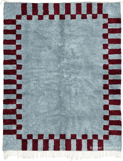Beni Ourain Wool Rug (Light Blue & Red Geometric)