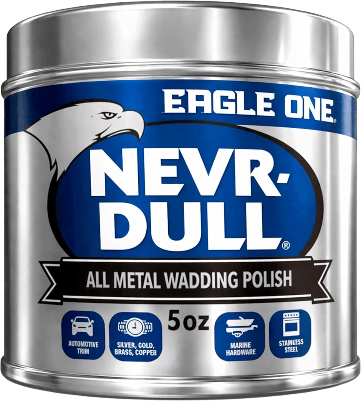 Amazon.com: Eagle One Nevr Dull All Metal Wadding Polish, Chrome and Metal Cleaner for Cars, Kitchens, Bathrooms, Easy Tear Pads for Stainless Steel, Brass, Copper, Aluminum, 5 oz Tin : Automotive