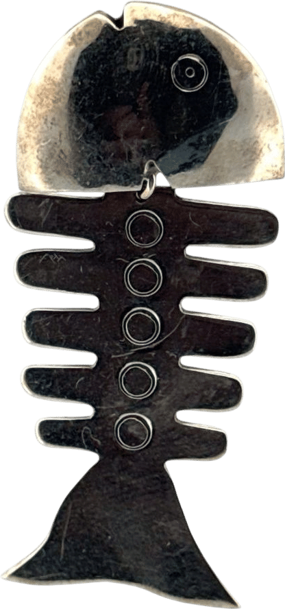 Estate Sterling Silver 925 Modernist Fish Skeleton Brooch Pin