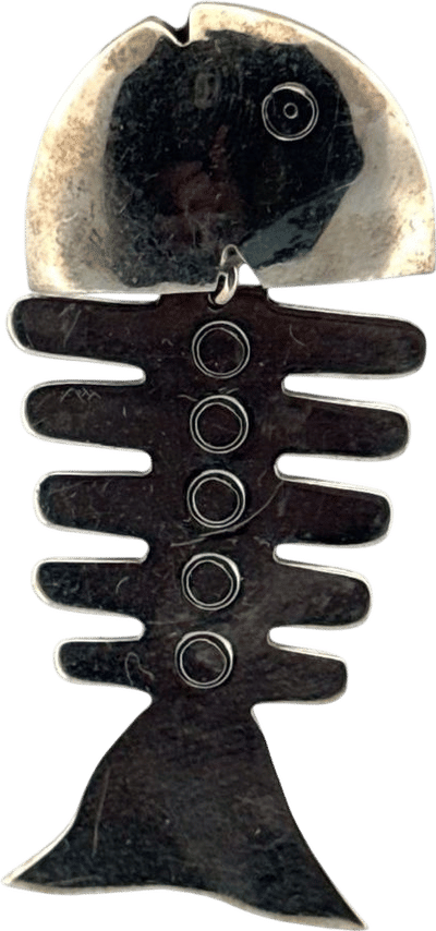 Estate Sterling Silver 925 Modernist Fish Skeleton Brooch Pin