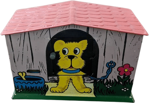 Vintage Tin Mechanical Bank Dog In House