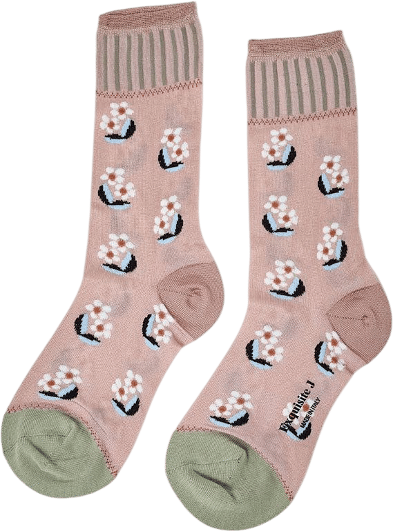 Exquisite J Deco Flowers Socks in Pink