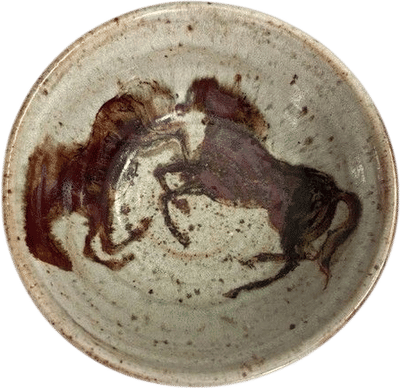 Vintage Hand Painted Pottery Bowl with Two Horses