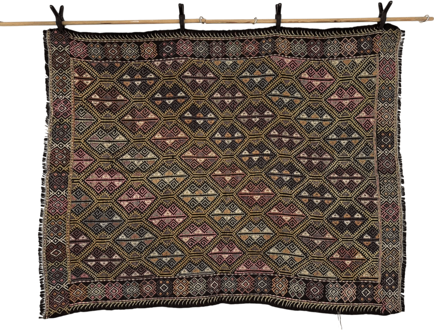 Vintage Turkish Wall Art Rug: Handmade Tapestry, (5’0x6’2 ft)