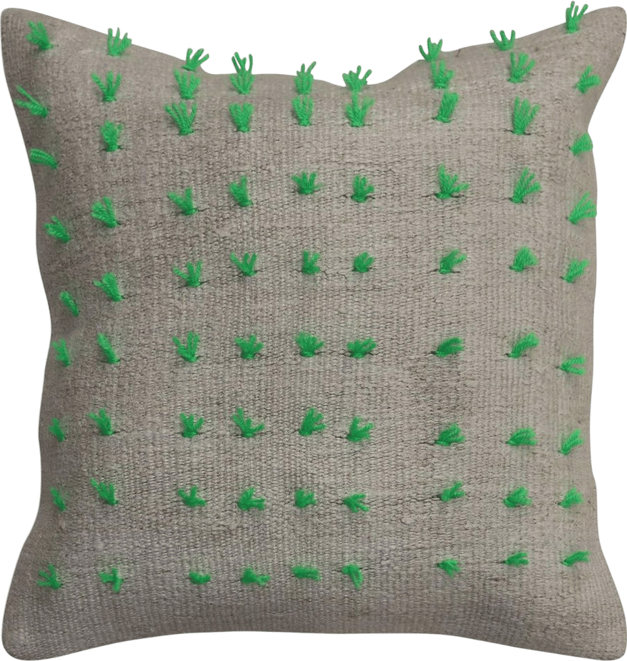 Green Flaring Wool Modern Kilim Pillow (Gray)