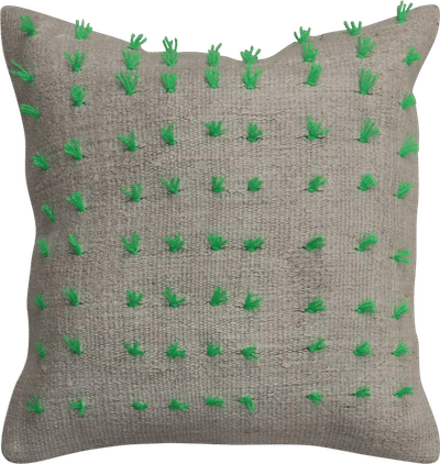Green Flaring Wool Modern Kilim Pillow (Gray)
