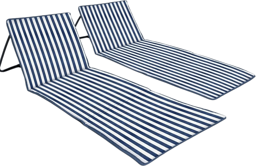 Foldable Beach Chair Mat with Backrest (2-Pack) - Blue Stripes