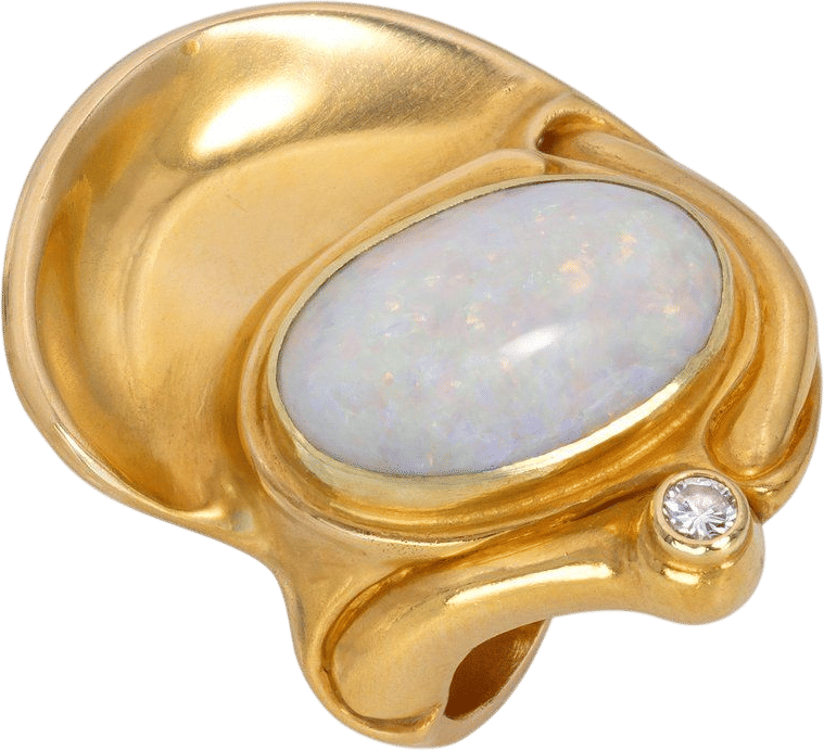 Claude Wesel for Fernand Demaret White Fire Opal and 18K Gold Ring