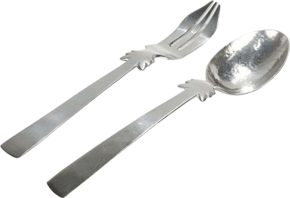 Rare Set of William Spratling Sterling Silver Fork & Spoon Salad Servers