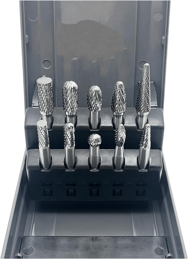 LU&MN Die Grinder Bits, Double Cut Solid Carbide Rotary Burrs Set with 1/4 Inch Shank for Metal Carving, Polishing, Engraving, and Drilling (10 Pcs-Set)
