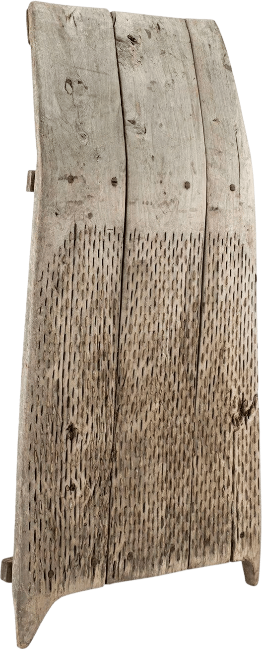 Large Primitive Bleached Walnut and Flint Grain Thresher