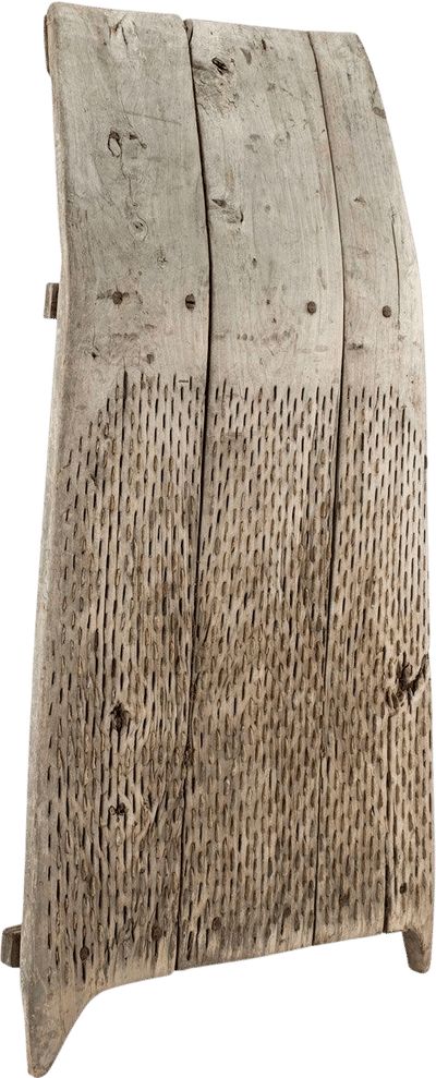 Large Primitive Bleached Walnut and Flint Grain Thresher