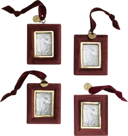 Burgundy Velvet Photo Frame Christmas Tree Ornament, Set of 4