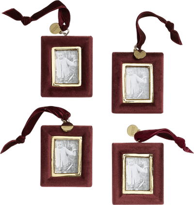 Burgundy Velvet Photo Frame Christmas Tree Ornament, Set of 4