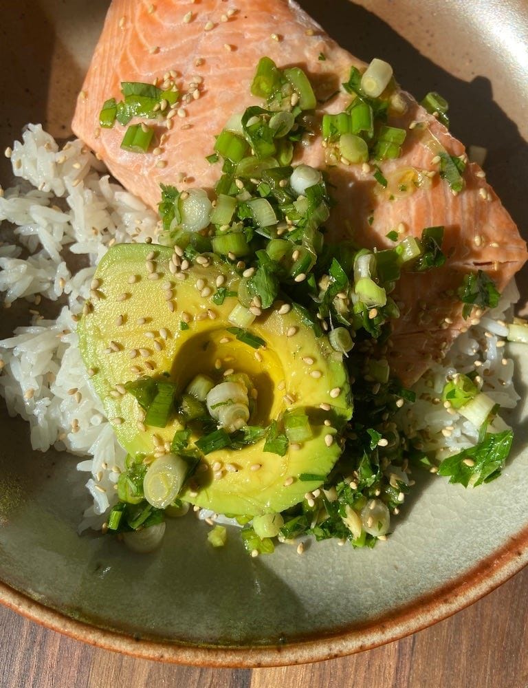 Ali Slagle’s One-Pot Salmon & Avocado Rice Bowls