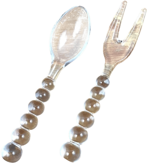Vintage Imperial Candlewick Pattern Serving Utensils Beaded Ball Handle Clear Glass Pair of Salad Tongs