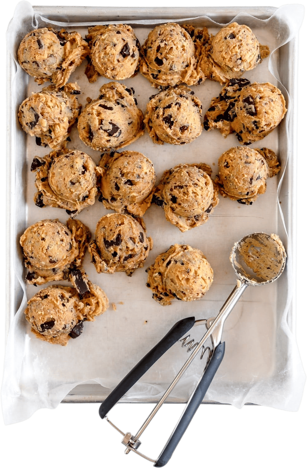 Individual, frozen scoops of cookie dough