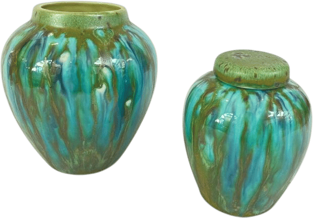 Vintage Artist Blue Green Drip Glaze Pottery Vase & Ginger Jar Ceramic Decor - Etsy