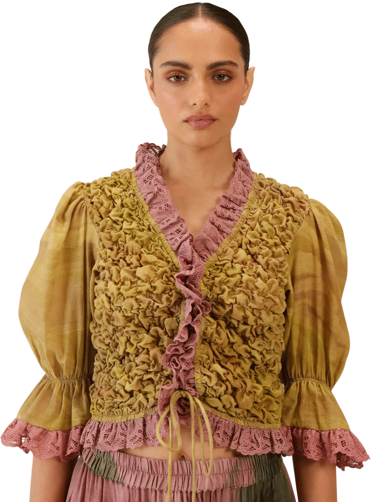 Cord Smocked Rooshed Blouse
