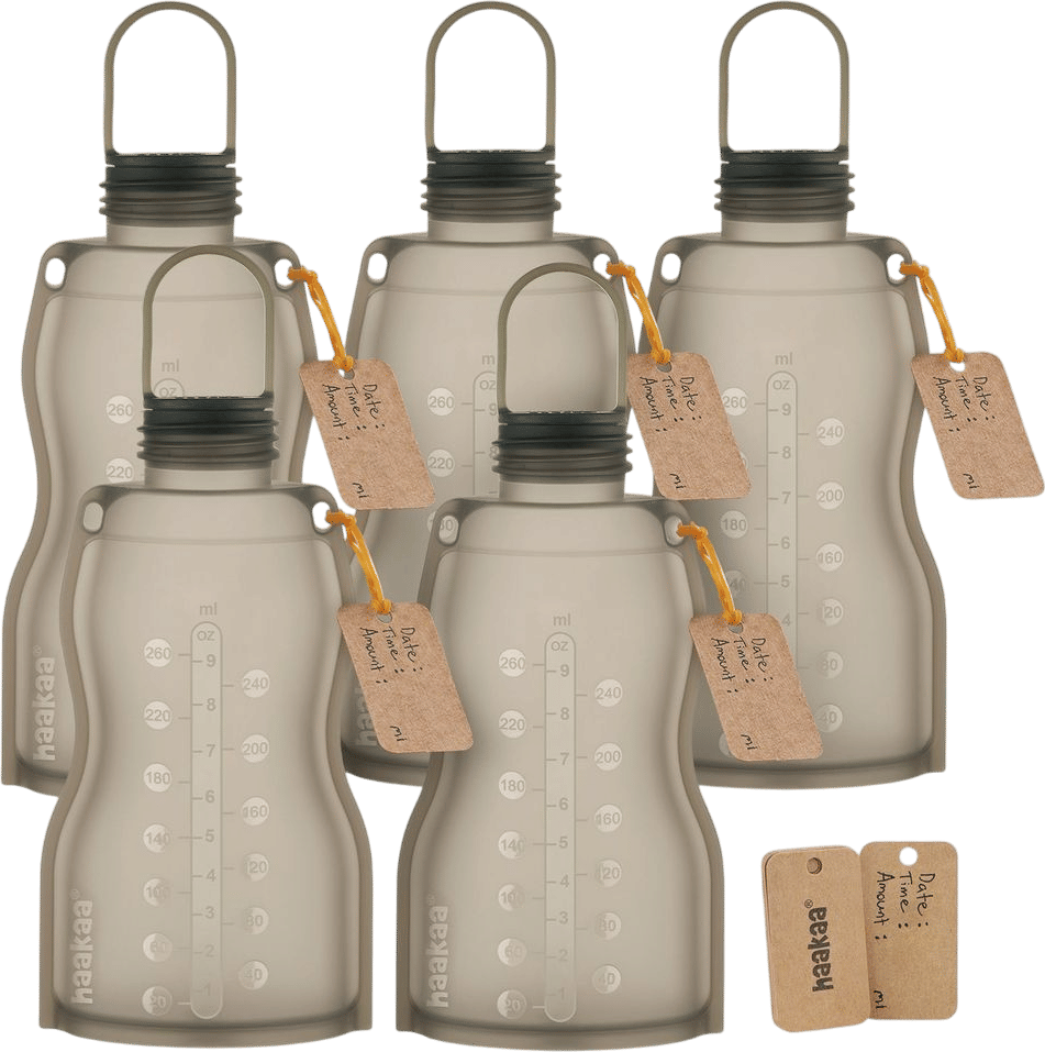 Haakaa Reusable Breast Milk Storage Bags, 100% Food-Grade Silicone and Freezer-safe - 5-Pack | Grove Collaborative