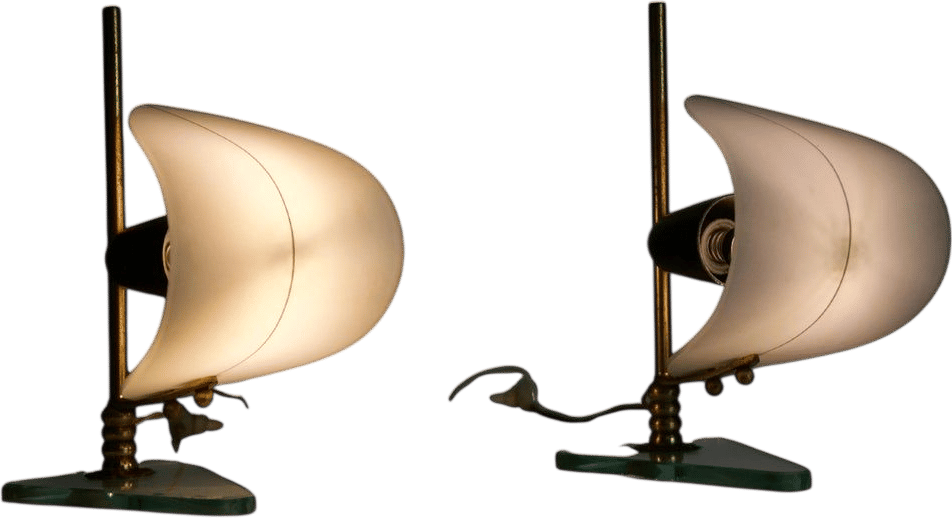 1950s Brass and Opaline "Sailboat" Table Lamps