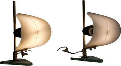 1950s Brass and Opaline "Sailboat" Table Lamps