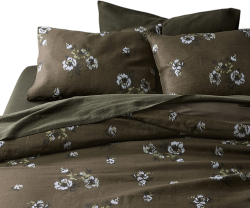 Mountain Floral Cotton Linen Burnt Green Duvet Cover