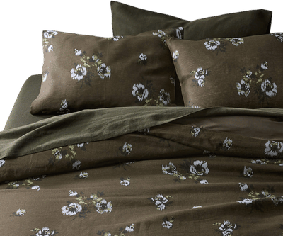 Mountain Floral Cotton Linen Burnt Green Duvet Cover