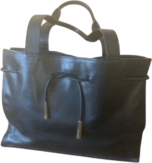 Black Leather Structured Shoulder Bag