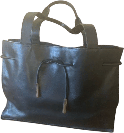 Black Leather Structured Shoulder Bag