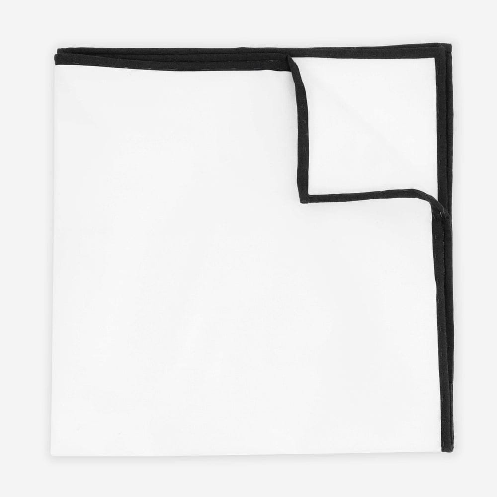 the tie bar pocket square (white cotton, black border)