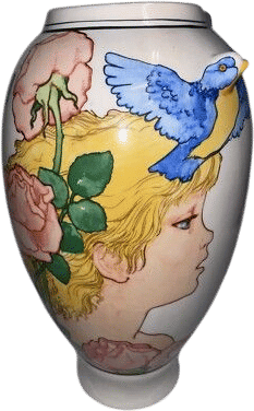 Vintage Bird/Face Ceramic Vase