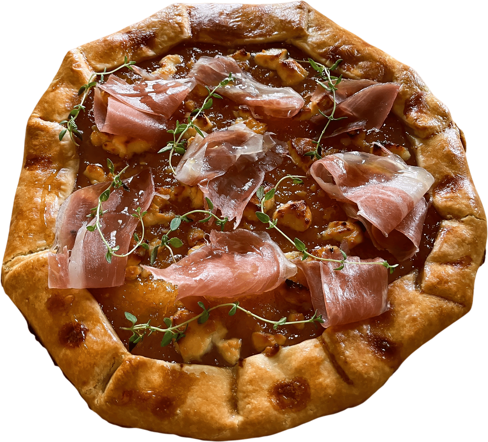 Peach Goat Cheese Galette w. Prosciutto & Thyme