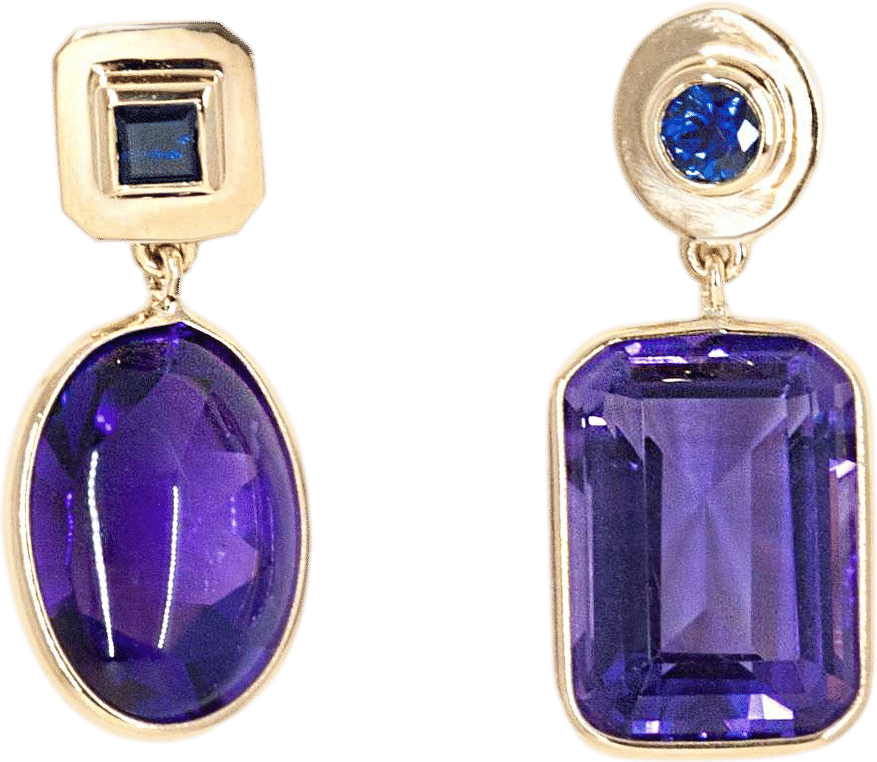 Amethyst and Sapphire Mismatch Dangles by Spur Jewelry