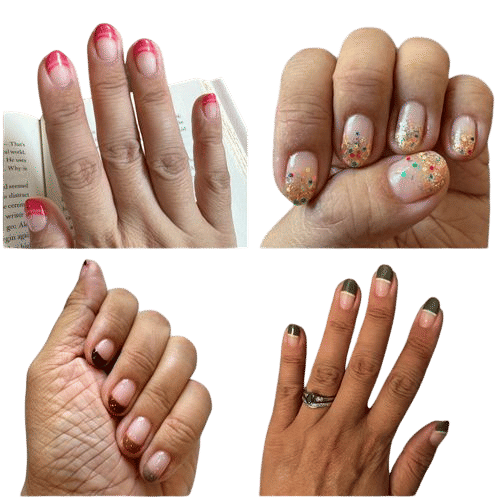 Gel manicures with a clear base at the bottom