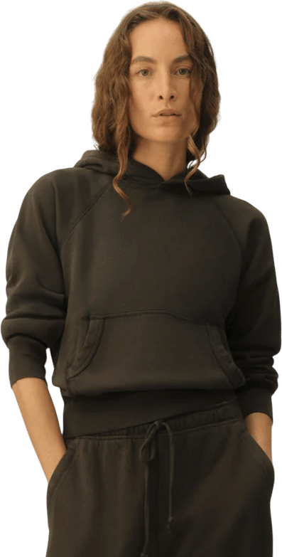 Soft Black Venice Wash Vintage Interloop Shrunken Hoodie