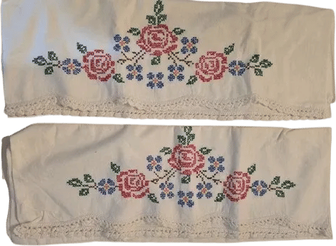 Set of 2 Embroidered & Cross Stitched Pillowcases