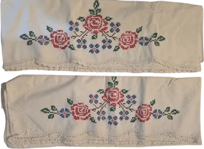 Vintage Floral Embroidered and Cross Stitched Pillowcases