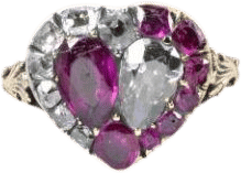 Gold Ring with Ruby and Diamond Double Heart Bezel (c. 1780)