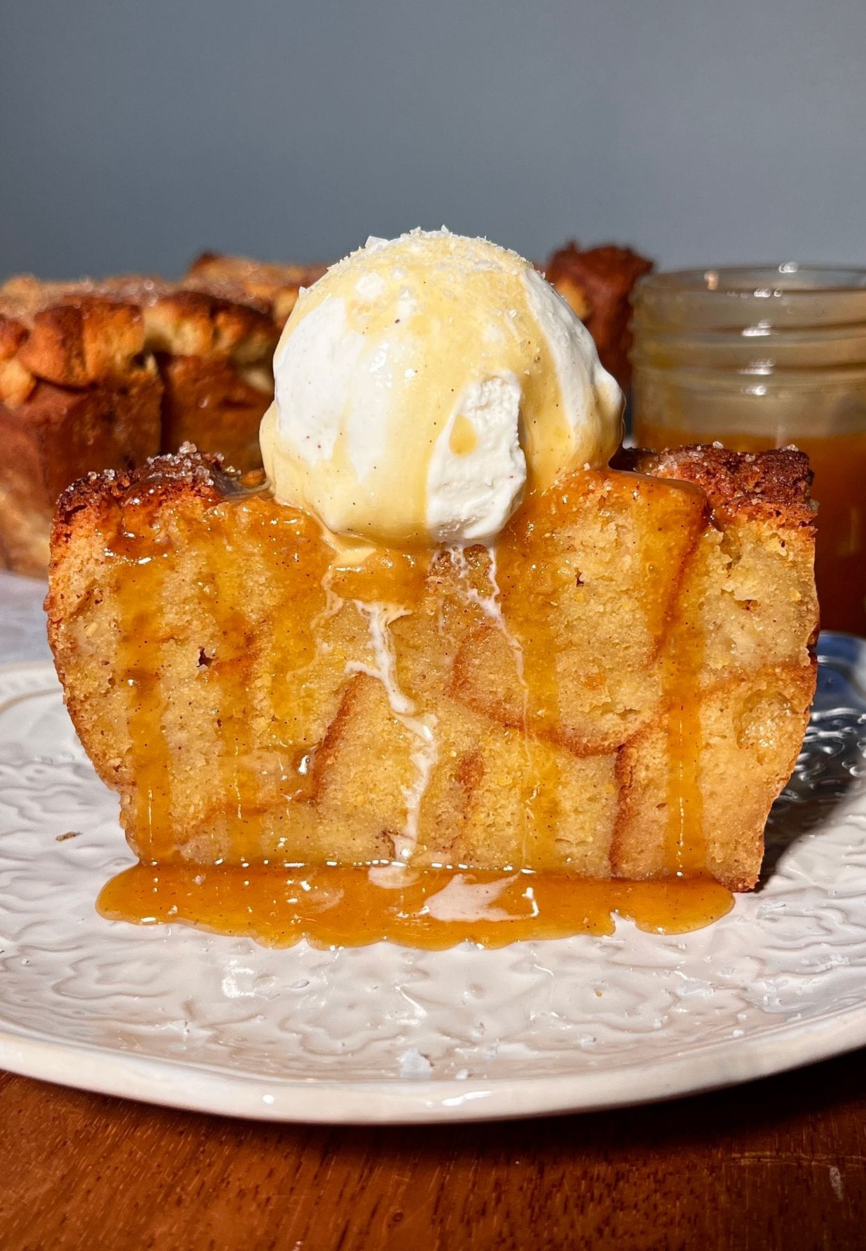 Cornbread Bread Pudding with Salted Honey Butter Syrup