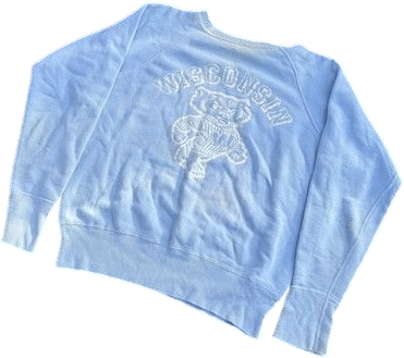 1960s College WISCONSIN Baby Blue Long Sleeve Sweatshirt Men's Activewear Tops