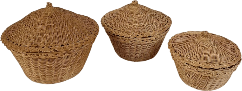 Vintage Wicker Nesting Baskets With Lids Set of 3 Natural Rattan Storage - Etsy